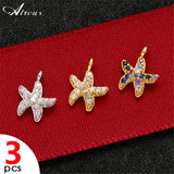 3pcs Starfish Charms Gold/Silver Plated CZ Crystal Star Pendant Beads