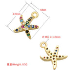 3pcs Starfish Charms Gold/Silver Plated CZ Crystal Star Pendant Beads