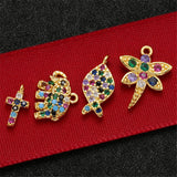 3pcs Starfish Charms Gold/Silver Plated CZ Crystal Star Pendant Beads