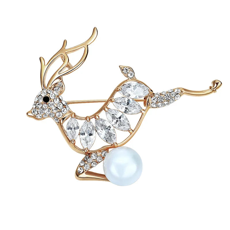 3pcs Deer Reindeer Alloy Diamond Brooch Pins Xmas
