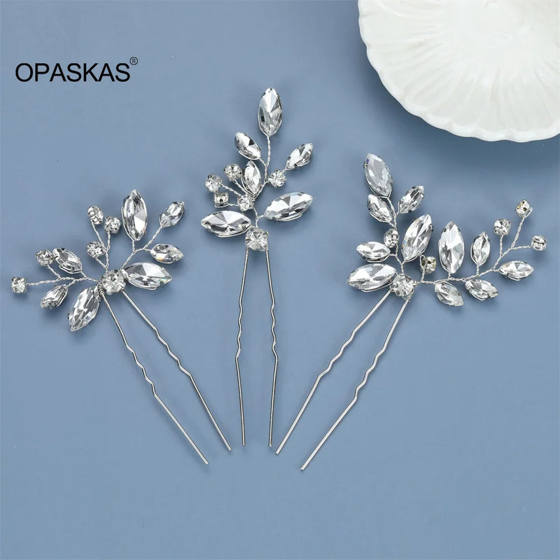 3Pcs U-shaped Hairpins Rhinestone Hair Sticks Wedding Hair Accessories