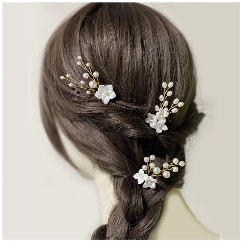 Wedding Hairpin Floral U-shaped Hair Clip Crystal Bride Tiara Princess Party