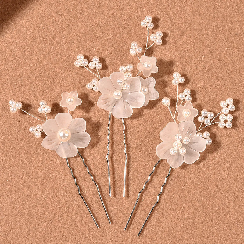 3pcs Flower Pearl Hair Pins Hair Jewelry Nin668