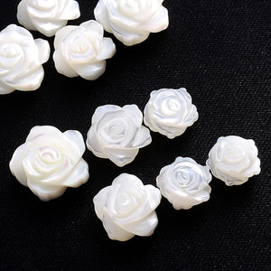 3pcs Rose Flower Shell Beads Hand Artwork Carved Loose Spacer Beads