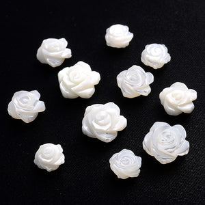 3pcs Rose Flower Shell Beads Hand Artwork Carved Loose Spacer Beads