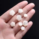 3pcs Rose Flower Shell Beads Hand Artwork Carved Loose Spacer Beads
