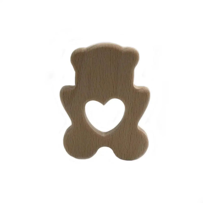 3pcs Wood Bear Teether Ring Unfinished Nature Baby Pacifier Rattle Teething Toy