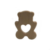 3pcs Wood Bear Teether Ring Unfinished Nature Baby Pacifier Rattle Teething Toy