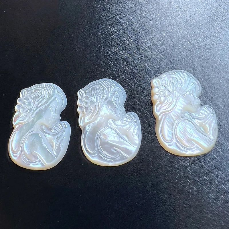 3pcs 18x25mm Natural Mermaid Pearl Shell Beauty Head Carved Mother of Pearl