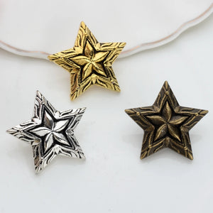 3Pcs/Lot 28MM Retro Alloy Bronze 3D Stars CONCHO Pentagram Buttons Charms