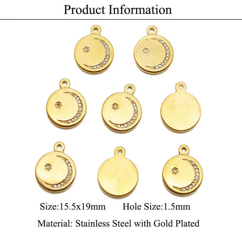 316 Stainless Steel Heart Sun Star Moon Pendant DIY Jewelry Charm Top Never Fade