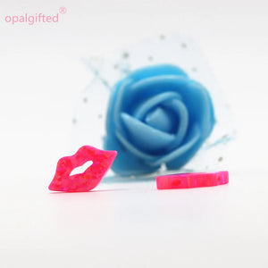 (3pcs/lot) Love opal hot pink lips shape synthetic opal side hole necklace