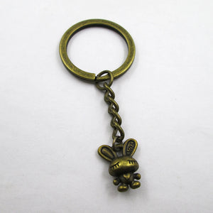 3pcs Mini Rabbit Charm Keyring, Bronze Pendant Keychain