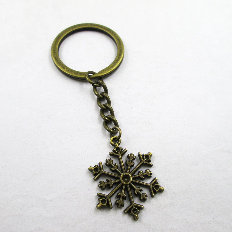 3pcs Antique Bronze Snow Flake Charm Keyring Pendant Keychain