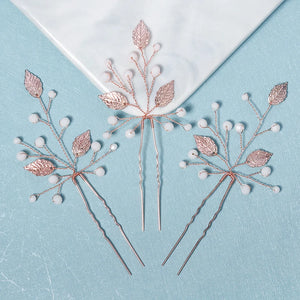 Bridal Wedding Hair Accessories Crystal Hair Pins Leaf Clips 3pcs/Lot
