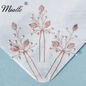 Bridal Wedding Hair Accessories Crystal Hair Pins Leaf Clips 3pcs/Lot
