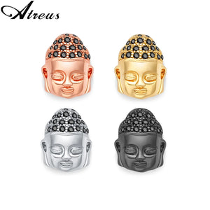 3pcs CZ Crystal Buddha Head Charms Spacer Beads Copper Pave Loose Beads