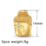 3pcs CZ Crystal Buddha Head Charms Spacer Beads Copper Pave Loose Beads