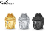 3pcs CZ Crystal Buddha Head Charms Spacer Beads Copper Pave Loose Beads