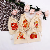 3pcs Cat Tiger Printed Cotton Bags Wedding Favor Pouches