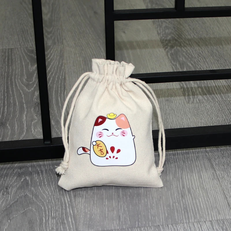 3pcs Cat Tiger Printed Cotton Bags Wedding Favor Pouches
