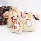 3pcs Cat Tiger Printed Cotton Bags Wedding Favor Pouches