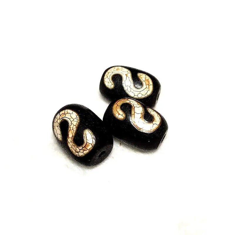 3pcs Tibetan DZI Agate Beads 10*14mm Money Hook Totem Pattern Men&women Jewelry