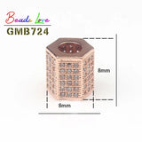 3pcs Geometric CZ Spacer Beads Copper Micro Pave Zirconia for DIY Charm Bracelet