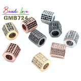 3pcs Geometric CZ Spacer Beads Copper Micro Pave Zirconia for DIY Charm Bracelet