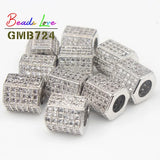 3pcs Geometric CZ Spacer Beads Copper Micro Pave Zirconia for DIY Charm Bracelet