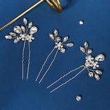 3pcs Crystal Flower Hair Pins Wedding Hair Accessories