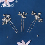 3pcs Crystal Flower Hair Pins Wedding Hair Accessories