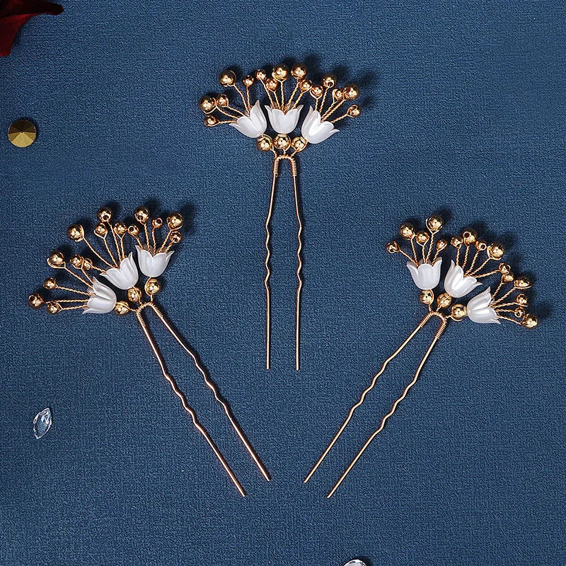 3pcs Pearl Flower Hair Forks Bridal Hairpins Hair Clips Women Accessories