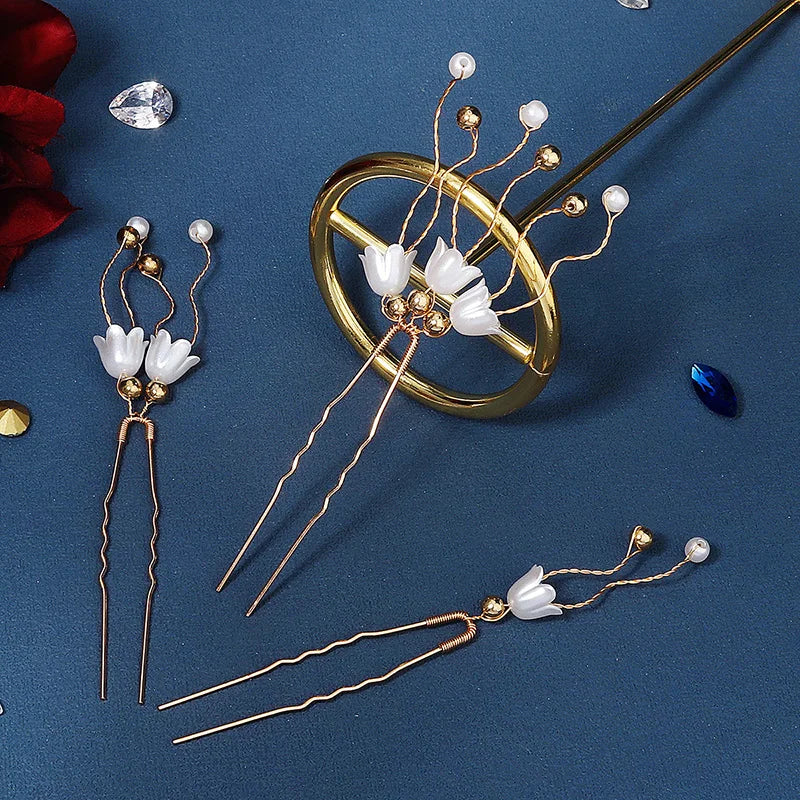 3pcs Pearl Flower Hair Forks Bridal Hairpins Hair Clips Women Accessories