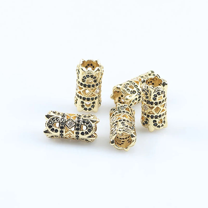 3pcs Metal Brass CZ Beads 15*8mm Hollow Column Spacer for Jewelry Making