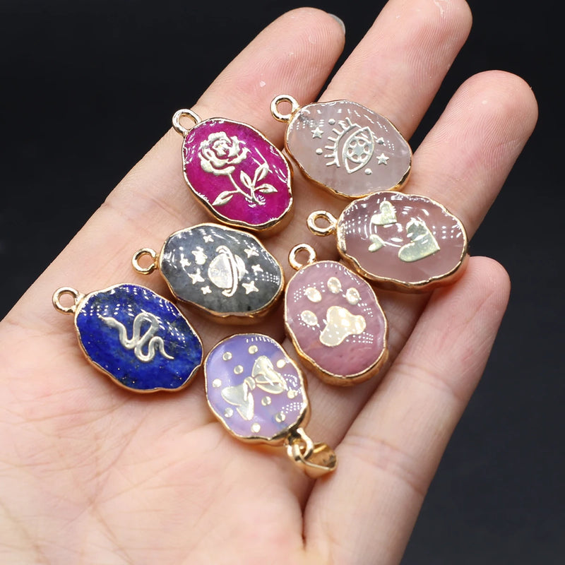 3pcs Agates Pendant Stone Charms DIY Necklace 20x18mm