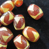 3pcs Natural Tiger Tooth Red Agate Dzi retro golden red thick line amulet