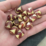 3pcs Natural Tiger Tooth Red Agate Dzi retro golden red thick line amulet