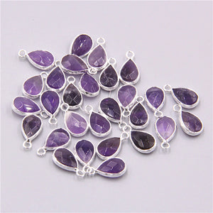 3pcs Purple Quartz Crystal Stone Water Drop Pendant for Women
