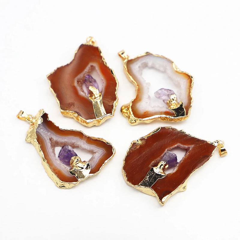 3pcs Natural Stone Agate Pendants Irregular Quartz Carnelian Charms