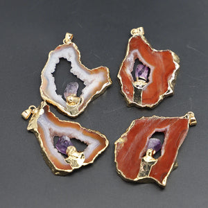 3pcs Natural Stone Agate Pendants Irregular Quartz Carnelian Charms