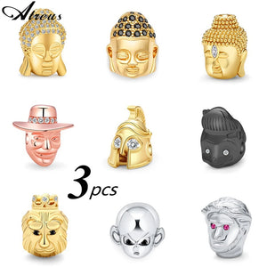 Religious Buddha Head Charm Spacer Beads Micro Pave Zirconia