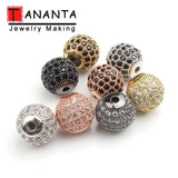 3pcs Round CZ Beads Metal Brass Micro Pave Crystal Zirconia Beads Jewelry Making