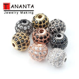 3pcs Round CZ Beads Metal Brass Micro Pave Crystal Zirconia Beads Jewelry Making