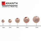 3pcs Round CZ Beads Metal Brass Micro Pave Crystal Zirconia Beads Jewelry Making