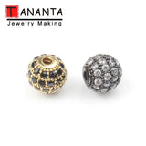 3pcs Round CZ Beads Metal Brass Micro Pave Crystal Zirconia Beads Jewelry Making