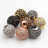 3pcs Round CZ Beads Metal Brass Micro Pave Crystal Zirconia Beads Jewelry Making