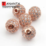 3pcs Round CZ Beads Metal Brass Micro Pave Crystal Zirconia Beads Jewelry Making