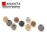 3pcs Round CZ Beads Metal Brass Micro Pave Crystal Zirconia Beads Jewelry Making