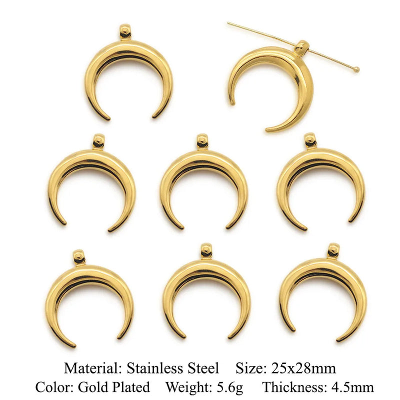 3pcs Stainless Steel DIY Moon Jewelry Findings 25x28mm Necklace Earring Pendant